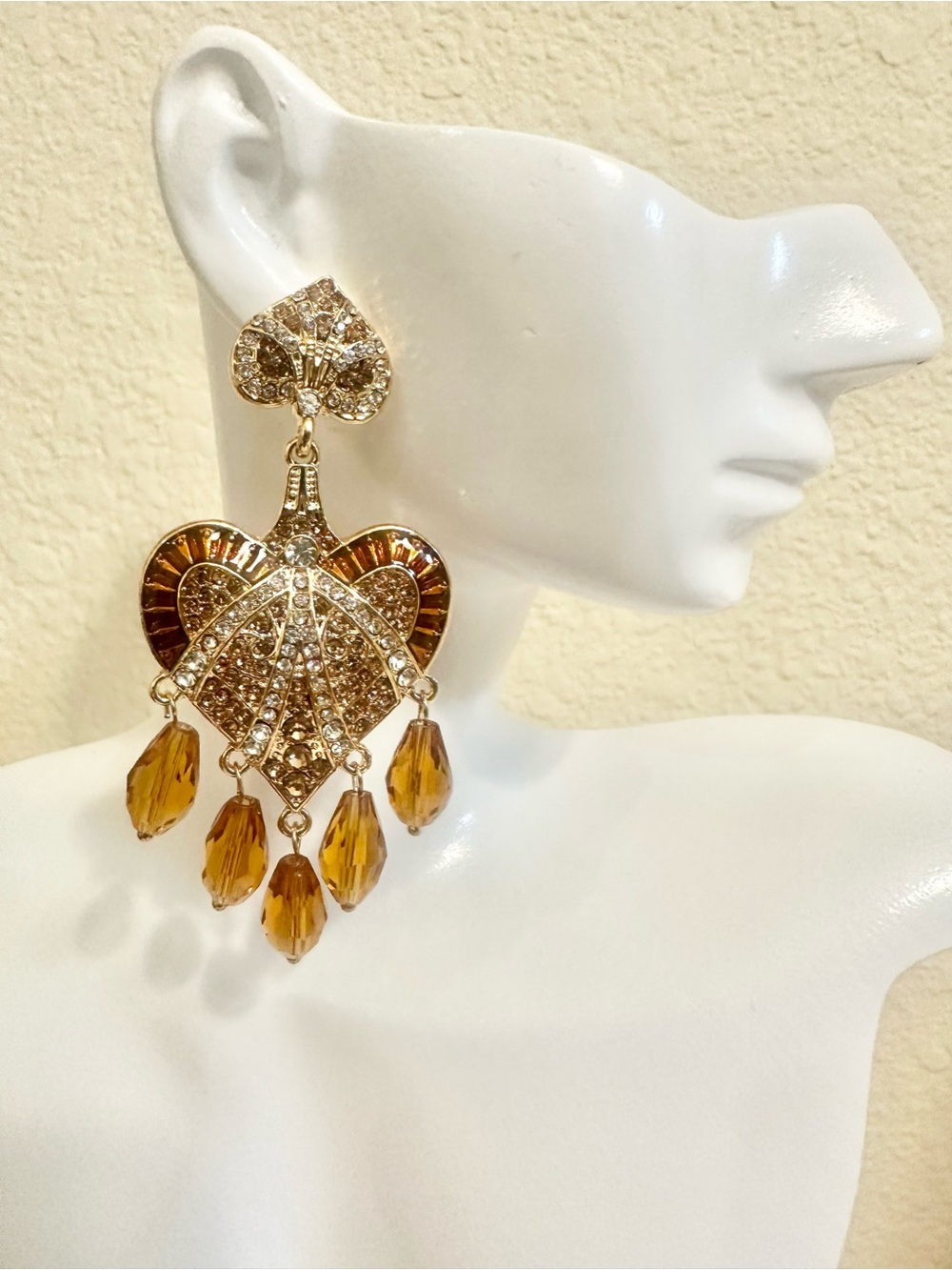 18k Gold-Plated Amber Crystal Chandelier Earrings - Moderate Weight